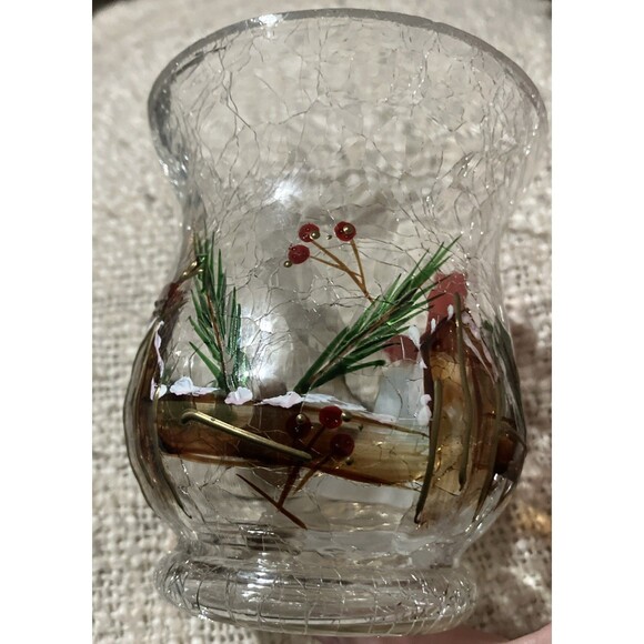 2 Yankee Candle Snowman Winter Crackle Glass Votives set Tealight Holiday XMas - Picture 6 of 12